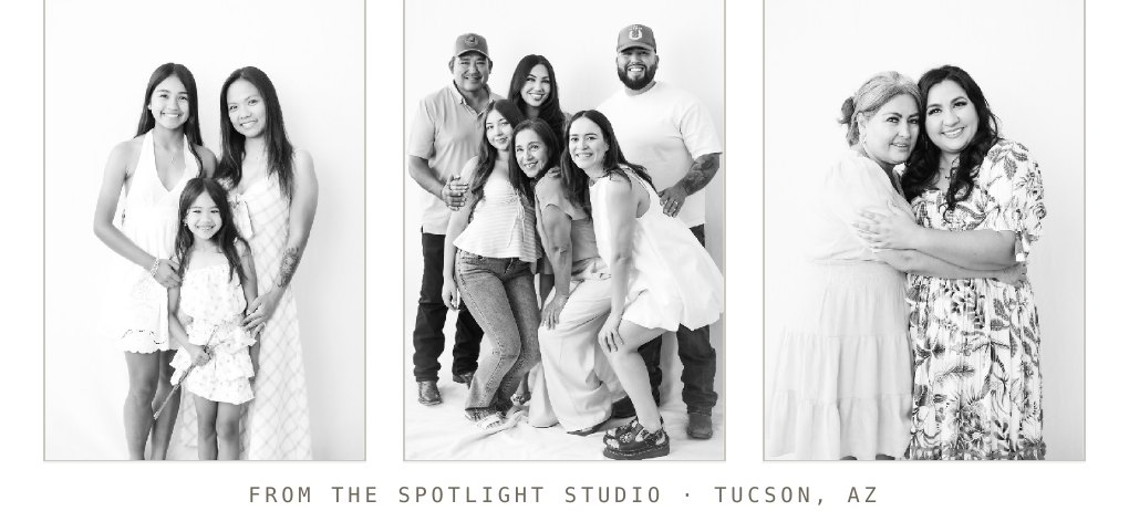 Black-and-white studio portraits from The Spotlight live portrait experience